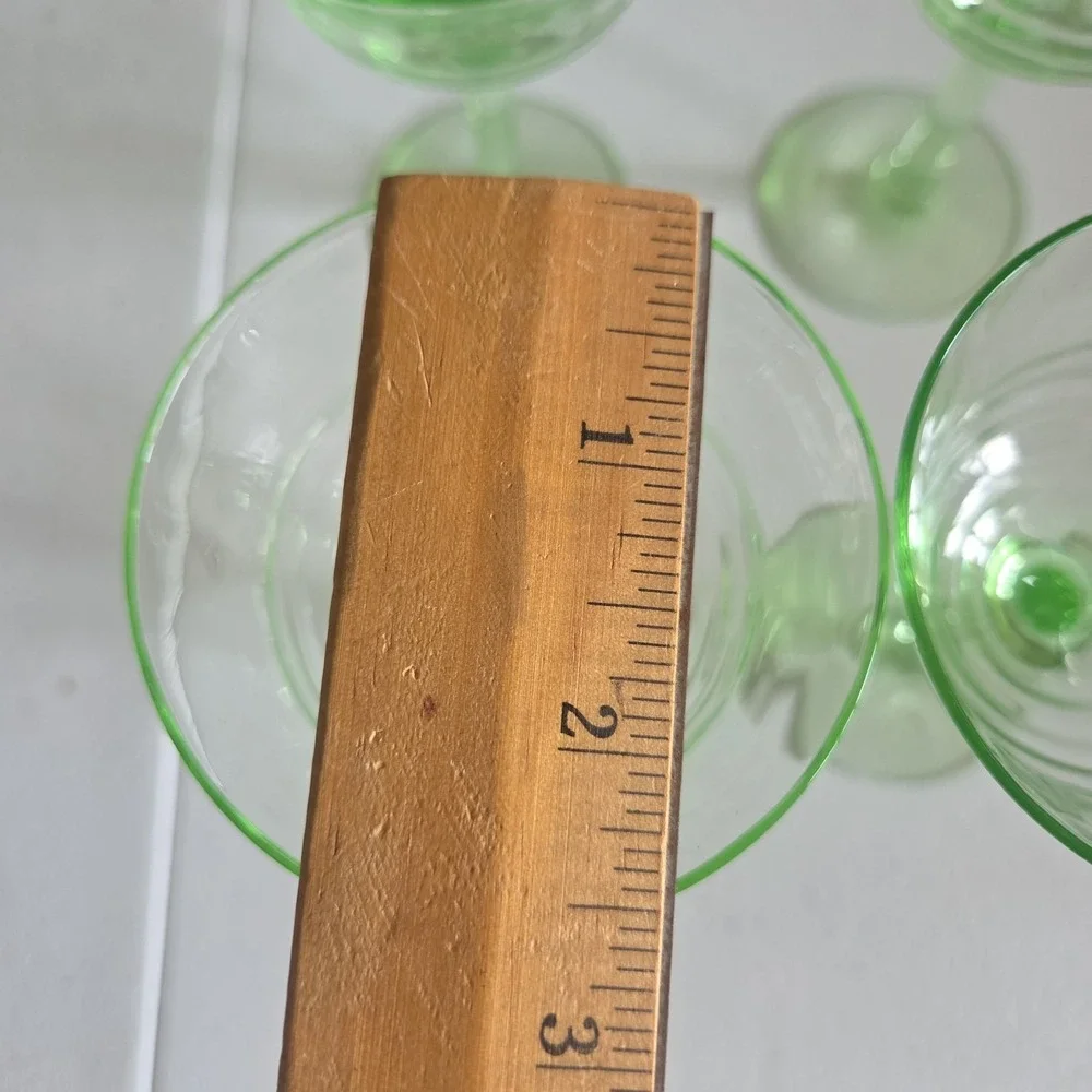 Vintage Uranium Small Stem Glass Green Hue Collectible Glassware Set Of 4